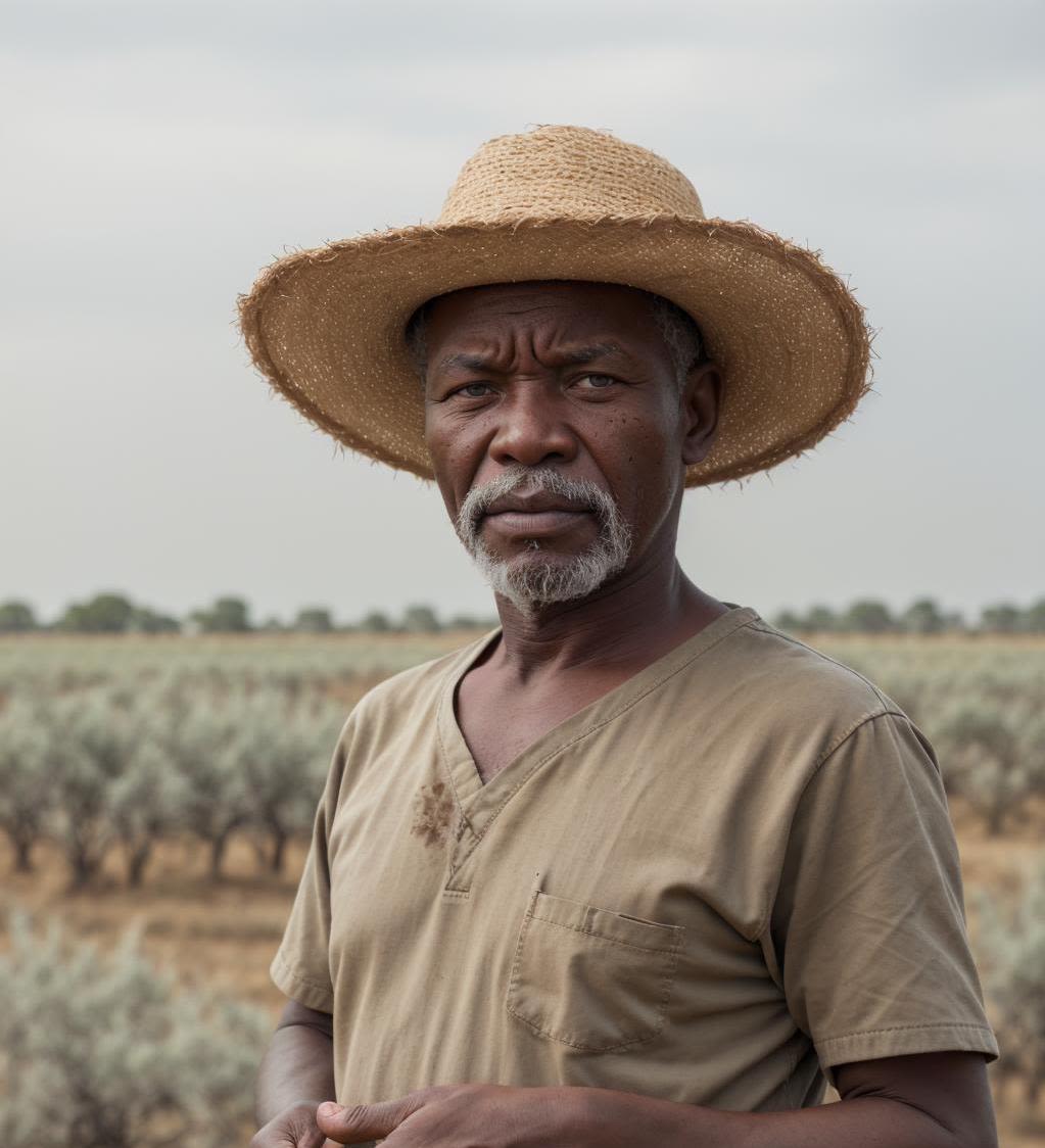 A man in a straw hat standing in a field